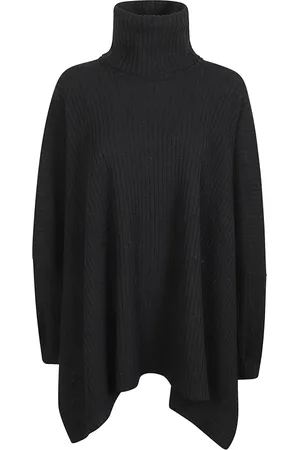 YOHJI YAMAMOTO Stickade tröjor & koftor, Dam, M, Räfflad ull svart poncho tröja