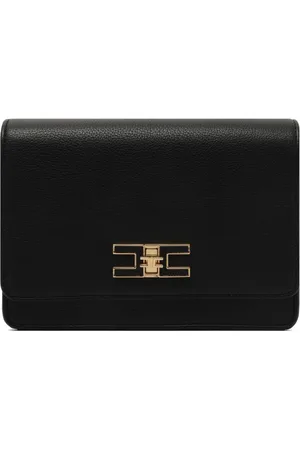 Elisabetta Franchi Väska, Dam, ONE Size, Läder, Svart axelväska med metalllogo