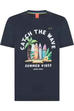 sun68 Topp, Herr, 2Xl, Bomull, Blå Bomull Kortärmad T-shirt med Stor Logga