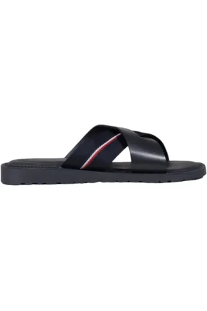 Tommy Hilfiger Skor, Herr, 44 EU, Läder, Blå Lädertofflor med Gummisula