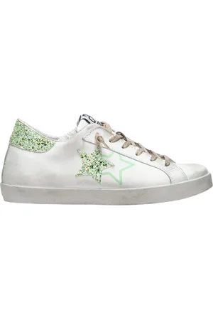 2STAR Skor, Dam, 40 EU, Läder, Vita Glitter Låga Top Sneakers Kvinnor