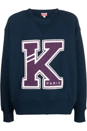Kenzo Sweatshirts & Hoodies, Herr, S, Blå College Sweatshirt Överdriven Sweater