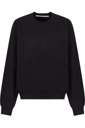 Alexander Wang Stickade tröjor & koftor, Dam, M, Svart Logotyp Präglad Jumper Tröja