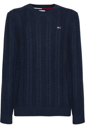 Tommy Hilfiger Stickade tröjor & koftor, Herr, XL, Bomull, Organisk Bomullskabelstickad Tröja Blå