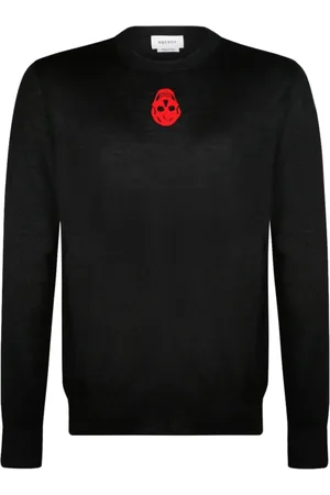 Alexander McQueen Stickade tröjor & koftor, Herr, 2Xl, Bomull, Svart Skull Logo Jumper Tröja