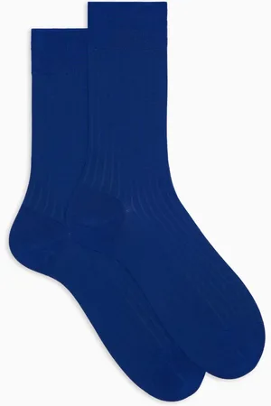 Gallo Underkläder, Herr, M, Bomull, Mäns blå korta bomullsribbade strumpor med enfärgad