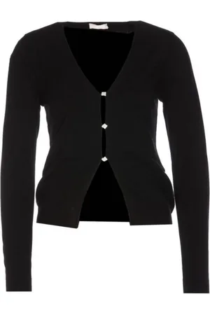 Liu Jo Stickade tröjor & koftor, Dam, M, Svart Kofta Sweatshirt Elegant Juvelknappar