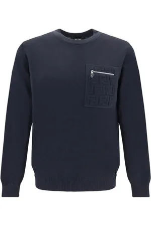 Fendi Stickade tröjor & koftor, Herr, M, Präglad Logotyp Crew Neck Sweater