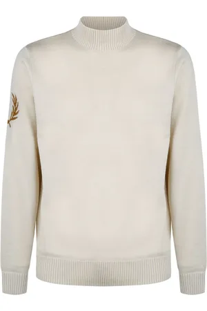 Fred Perry Stickade tröjor & koftor, Herr, L, Krämull Mock Neck Tröja