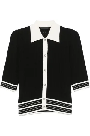 Liu Jo Stickade tröjor & koftor, Dam, S, Svart Button-Up Tröja med Ribbade Detaljer