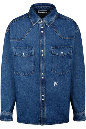 Palm Angels Skjorta, Herr, M, Denim, Blå Denimjacka med Kontrastknappar