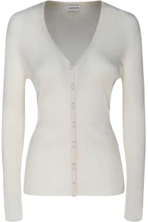 Lanvin Stickade tröjor & koftor, Dam, M, Silk Ribbed V Neck Kofta
