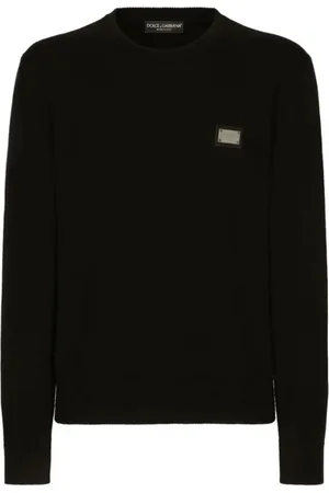 Dolce & Gabbana Stickade tröjor & koftor, Herr, L, Kashmir, Svart Logo Tag Tröja