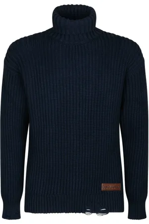 Dsquared2 Stickade tröjor & koftor, Herr, M, Bomull, Navy High Neck Sweater