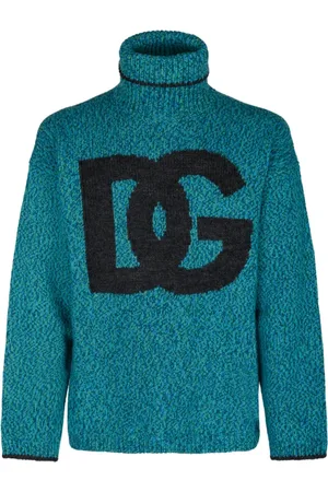 Dolce & Gabbana Stickade tröjor & koftor, Herr, L, Havsgrön Logo Jumper Sweaters