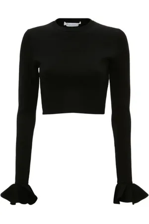 J.W.Anderson Topp, Dam, M, Svart Cropped Ruffled Sleeve Sweater