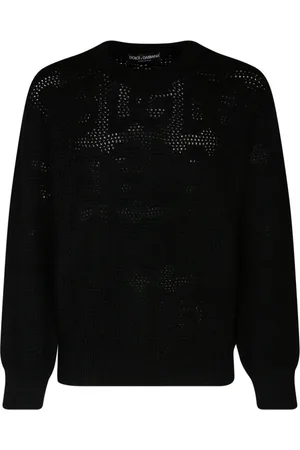 Dolce & Gabbana Stickade tröjor & koftor, Herr, M, Svart Jacquard Logo Ulltröja