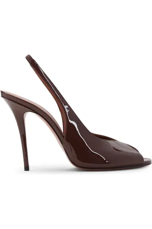 Amina Muaddi Skor, Dam, 40 EU, Läder, Brun Lackläder Pumps