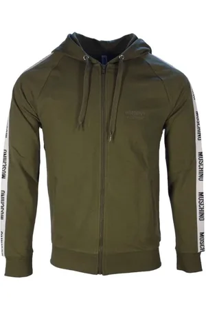 Moschino Sweatshirts & Hoodies, Herr, M, Bomull, Grön Bomull Full Zip Logo Sweatshirt