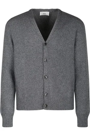 Ami Stickade tröjor & koftor, Herr, M, Grå Cashmere Cardigan med Hjärtlogo