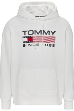 Tommy Hilfiger Sweatshirts & Hoodies, Herr, L, Bomull, Ekologisk Bomullshoodie med Vitt Logotyp