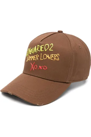 Dsquared2 Accessoarer, Herr, ONE Size, Brun Keps med Broderad Slogan