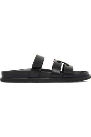 Tory Burch Skor, Dam, 37 EU, Svarta Slide Sandaler med Logotyp Applikation
