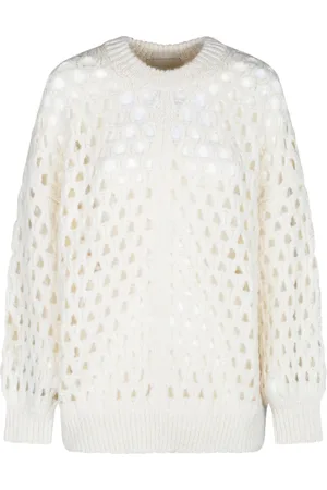 Isabel Marant Stickade tröjor & koftor, Dam, S, Perforerad Stickad Tröja Ecru