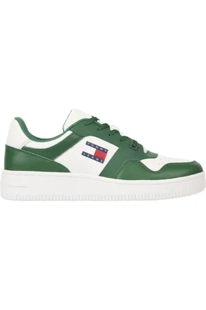 Tommy Hilfiger Skor, Herr, 42 EU, Läder, Retro Gröna Basket Sneakers