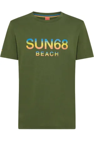 sun68 Topp, Herr, M, Bomull, Grön Bomull Kortärmad T-shirt med Stor Logotyp