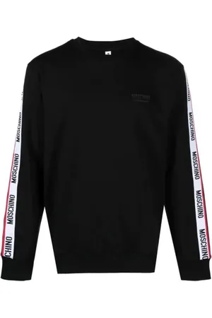 Moschino Sweatshirts & Hoodies, Herr, S, Bomull, Prestigefylld Logoband Bomullströja Svart