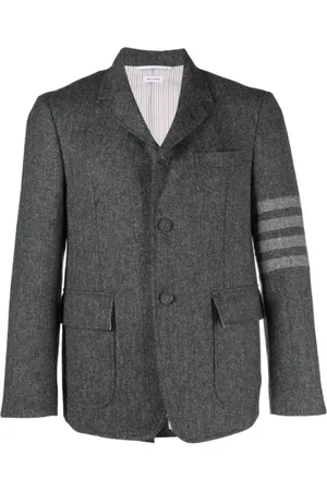Thom Browne Jacka, Herr, L, Tweed, Grå Ostrukturerad Rak Passform Jacka
