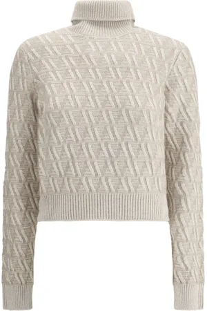 Fendi Stickade tröjor & koftor, Dam, L, Silke Jacquard Turtleneck Tröja