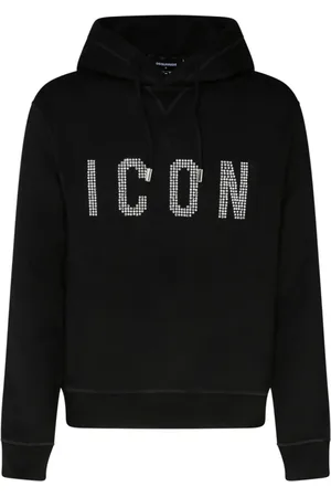 Dsquared2 Sweatshirts & Hoodies, Herr, XL, Bomull, Svart Studded Bomull Huva Kappa