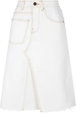 Tory Burch Kjol, Dam, 3Xs, Denim, Vit Denimkjol med Kontrastsömn