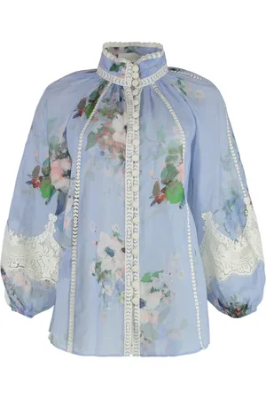 ZIMMERMANN Blusar & Skjortor , Dam, M, Linne, Blommig linneblus med spetsdetaljer