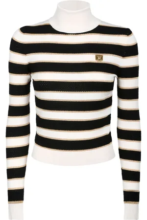 Elisabetta Franchi Stickade tröjor & koftor, Dam, S, Randig Cropped Sweater