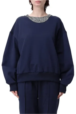 Twin-Set Sweatshirts & Hoodies, Dam, M, Djupblå Rhinestone Sweatshirt