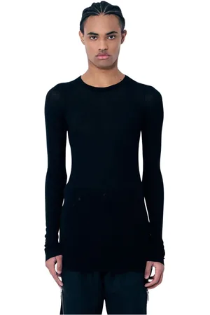 Rick Owens Topp, Herr, M, Sheer Rib Långärmad T-shirt med Rund Hals