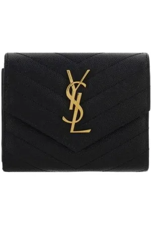 Saint Laurent Accessoarer, Dam, ONE Size, Läder, Quiltad Svart Läder Tri-Fold Plånbok