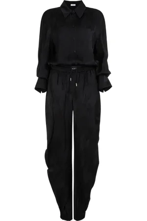 The Attico Jumpsuits & Playsuits, Dam, S, Svart jumpsuit med tonalt logomönster