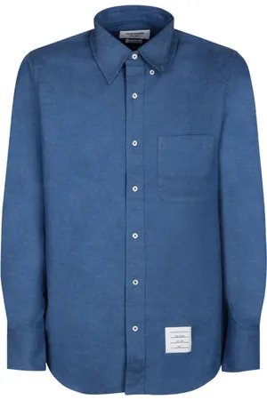 Thom Browne Skjorta, Herr, L, Denim, Mörkblå Logo Patch Denim Skjorta