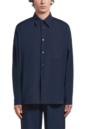 Marni Skjorta, Herr, S, Midnight Logo Patch Wool Shirt