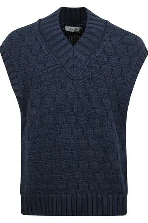 Lanvin Stickade tröjor & koftor, Herr, L, V-ringad stickad väst med intrikat design