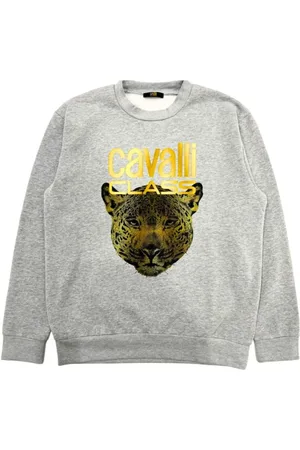 Roberto Cavalli Sweatshirts & Hoodies, Herr, S, Bomull, Grå Herrtröja Fleece Hoodie