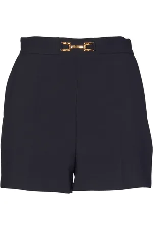 Elisabetta Franchi Shorts, Dam, XL, Polyester, Svarta Crepe Stretch Shorts med Gyllene Metaldetaljer