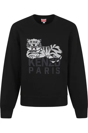 Kenzo Sweatshirts & Hoodies, Herr, XL, Bomull, Svart Sweatshirt med Happy Tiger Broderi