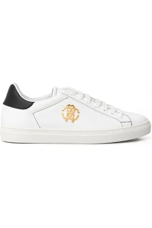 Roberto Cavalli Skor, Herr, 44 EU, Läder, Vit läder sneaker med RC-logotyp