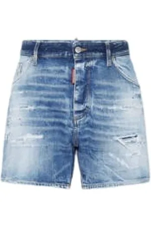 Dsquared2 Shorts, Herr, S, Denim, Blå Denim Stretch Shorts Distressed Behandling