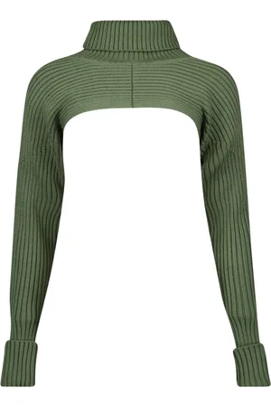 IRO Stickade tröjor & koftor, Dam, S, Bomull, Grön Khaki Crop Tröja